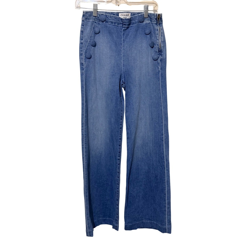 FRAME Denim Le Captain Walsh Blue Wide Leg Sailor Jeans High Rise Size 29 boho - Picture 2 of 9